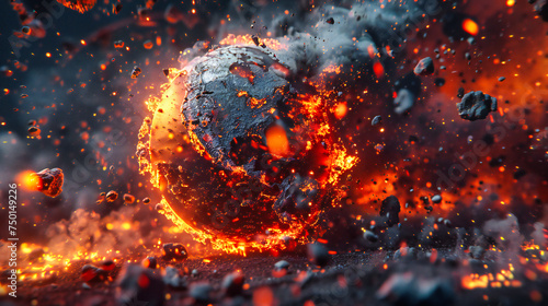 Fiery apocalypse concept with planet Earth, illustrating catastrophic events and the impact of global warming on our world
