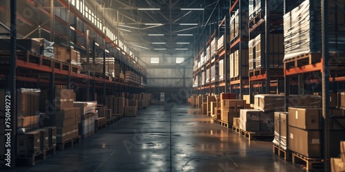 Spacious Warehouse with Boxes, Industrial Storage