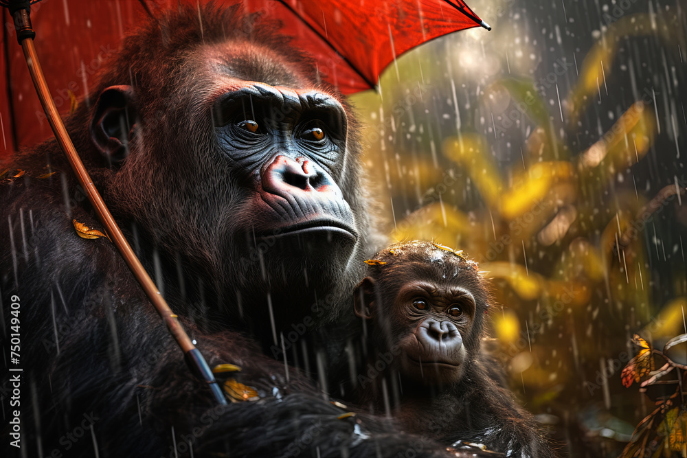 Obraz premium Under Mom's Umbrella