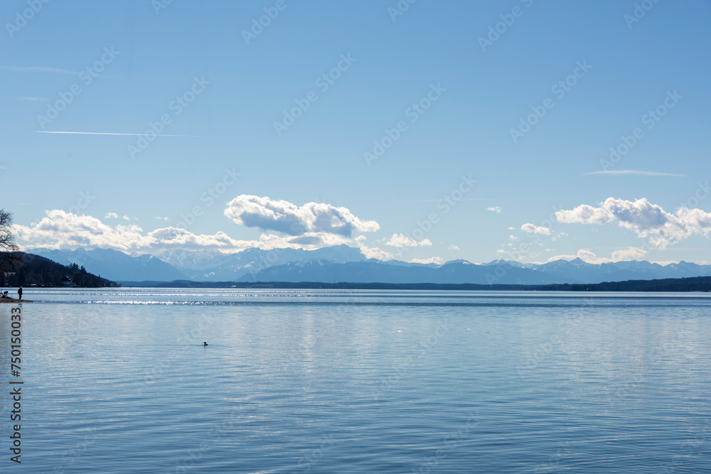 Lake of starnberg with alps