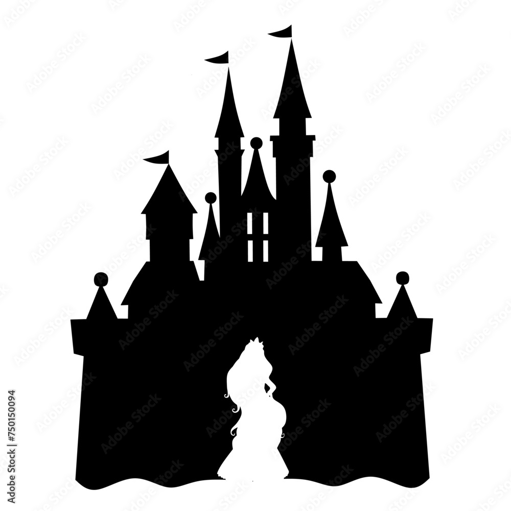 silhouette of a castle and princess