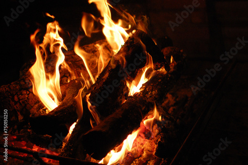 fire in fireplace