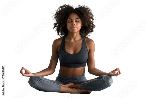 A relaxed portrait photo of a female yoga instructor on a transparent background PNG format. This PNG file, with an isolated cutout object on a transparent background. photo