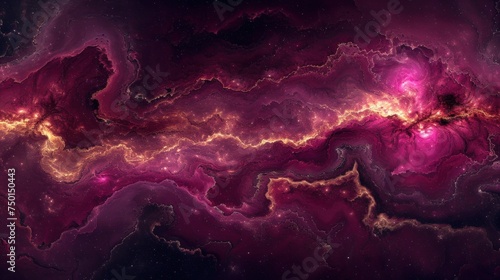 an image of a purple and red space filled with stars and a star cluster in the center of the image. photo