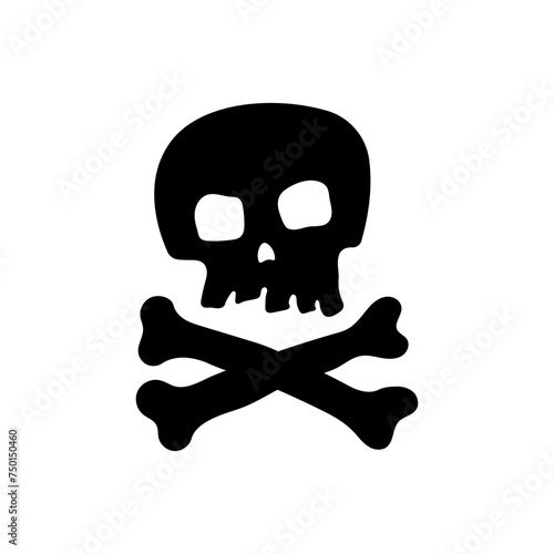Skull and crossbones icon. Black silhouette. Front view. Vector simple flat graphic hand drawn illustration. Isolated object on a white background. Isolate.