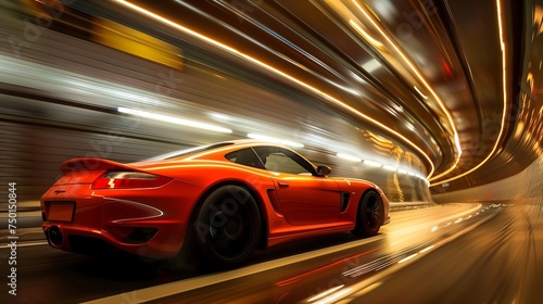 red sports car racing through a tunnel with remarkable velocity