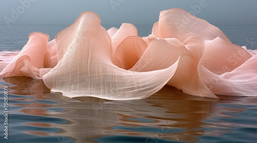 a piece of cloth floating on top of a body of water next to a large piece of cloth on top of a body of water.