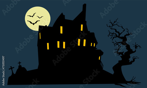 Silhouette a scary house.  Spooky house. Vector illustration for Hallooween