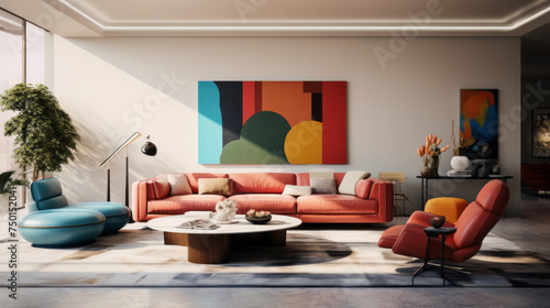 A modern living room with an inviting color blocking design