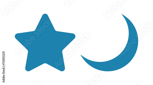 Blue crescent moon and star vector shape