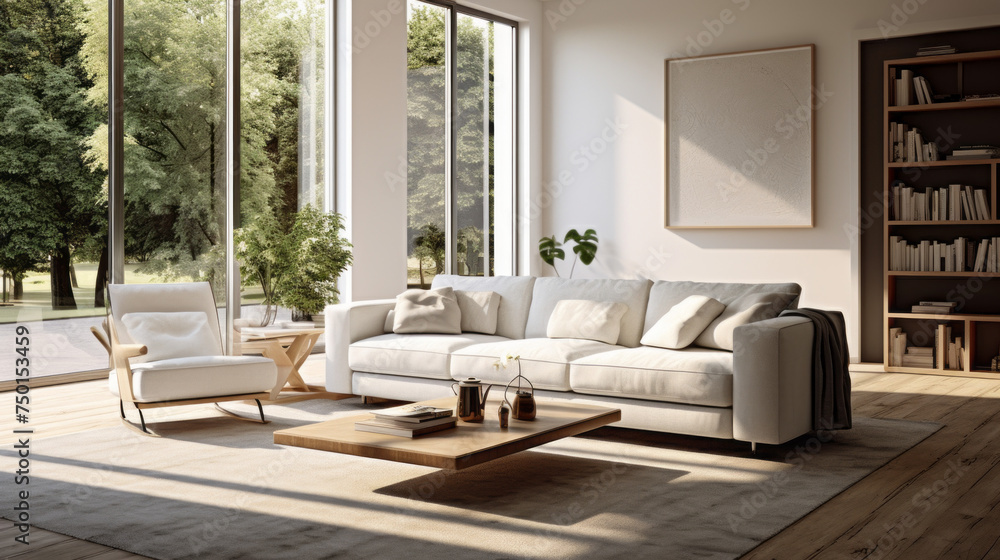 A modern living room with a comfortable couch, Smart Home features A modern living room with a comfortable couch, Smart Home features
