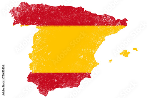 Grunge style spanish flag map, Spain map with grunge effect, transparent and no background