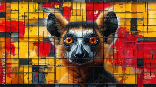 a close up of a cage with a painting of a dog's face on the side of the cage.