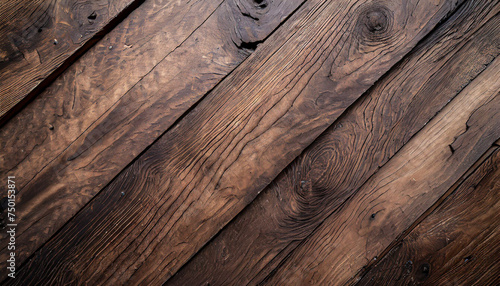 Natural wood texture. Wood background. Dark rustic planks table top flat lay view.