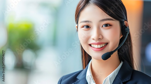 a customer service person  half body  smile in suit