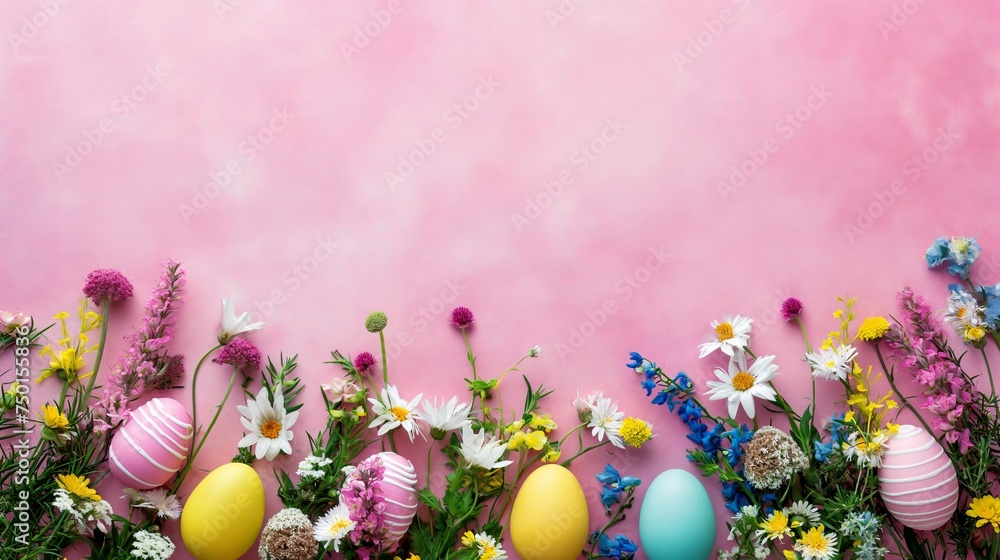 Easter eggs background, copy space. Generative AI Easter eggs background, copy space. Generative AI