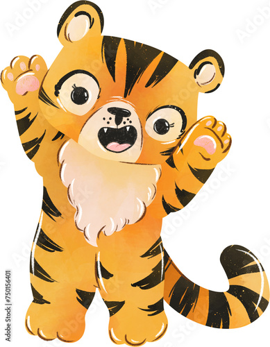 Cartoon tiger, illustration, isolated on white background