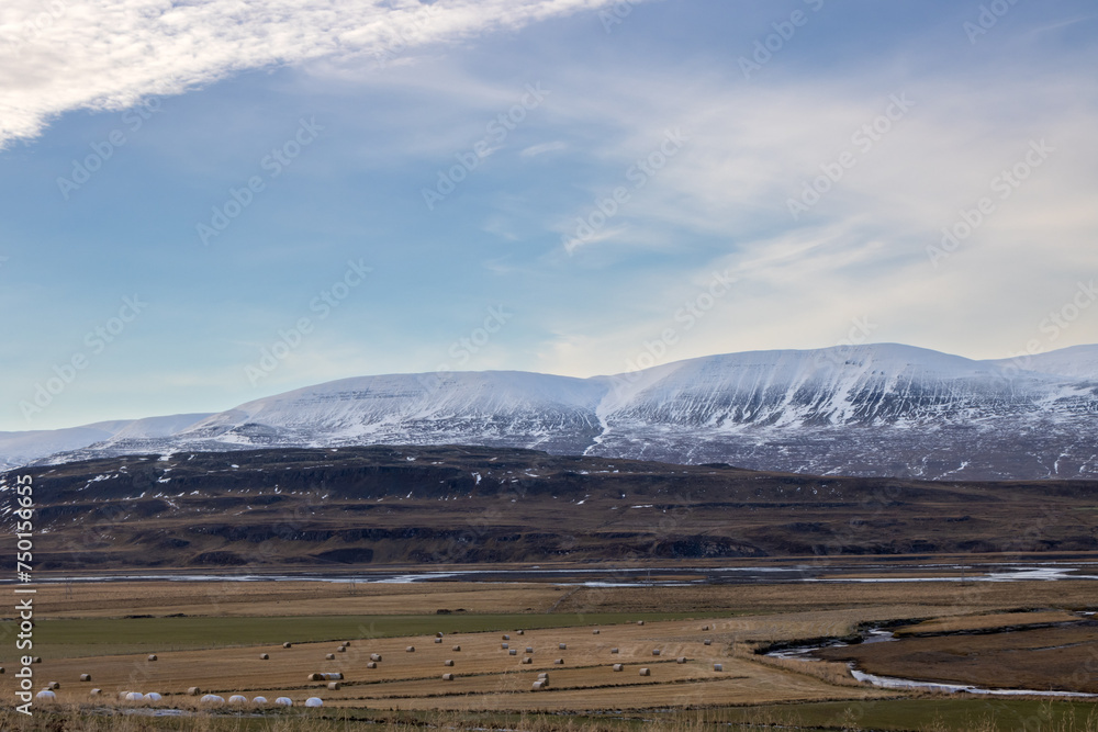 Fototapeta premium Autumn nature with pastures and mountains, Iceland