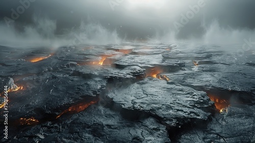  a large group of lavas in the middle of a body of water with steam coming out of the top of them and lavas on the bottom of the water.