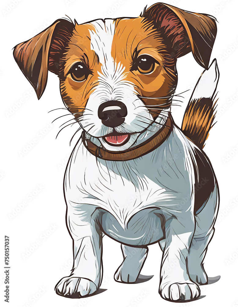 Illustration of a jack russell terrier in full length, a drawing of a dog on a white background