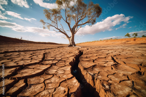 Lone Tree on Cracked Dry Earth