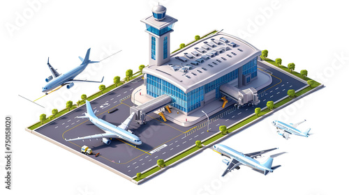 Isometric view of airport on transparent or white background photo