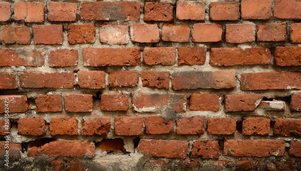 Fragment of old brickwork, close-up. Red brick wall. Potholes and defects in a brick wall. Flat lay, close-up. Cracks and defects of red brick on the wall. building houses, texture Fragment of old brickwork, close-up. Red brick wall. Potholes and defects in a brick wall. Flat lay, close-up. Cracks and defects of red brick on the wall. building houses, texture