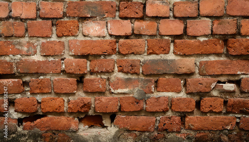 Fragment of old brickwork, close-up. Red brick wall. Potholes and defects in a brick wall. Flat lay, close-up. Cracks and defects of red brick on the wall. building houses, texture