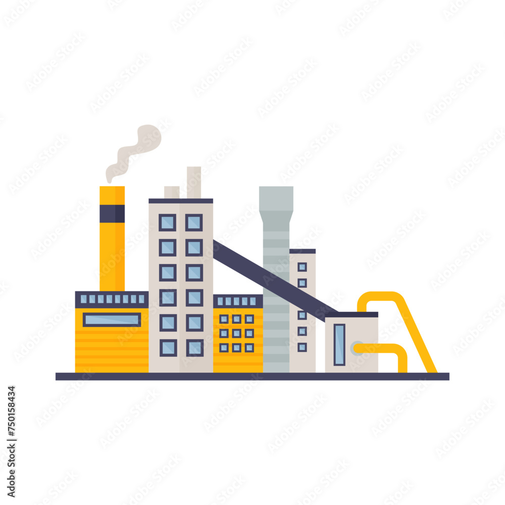 Factory buildings and oil and gas industry complex with tower chimney vector illustration