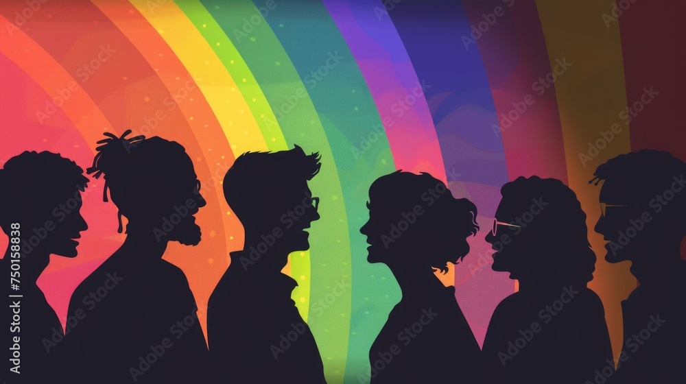 Rainbow-Themed Diverse Group Illustration Generative AI