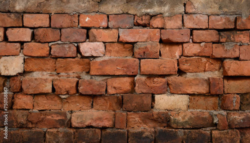 Fragment of old brickwork, close-up. Red brick wall. Potholes and defects in a brick wall. Flat lay, close-up. Cracks and defects of red brick on the wall. building houses, texture