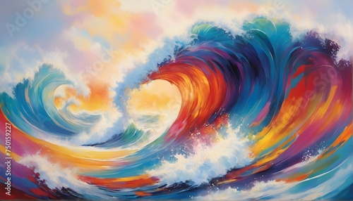 "Indulge in the creative beauty of a dynamic wave design, bursting with vibrant colors and intricate details that will captivate your senses."