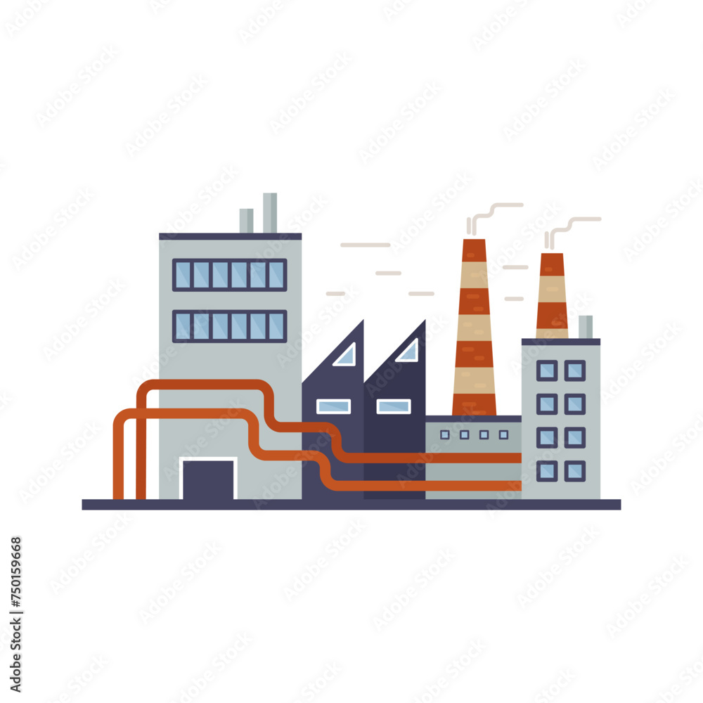 Industrial factory and chemical plant buildings with pipes and chimney vector illustration
