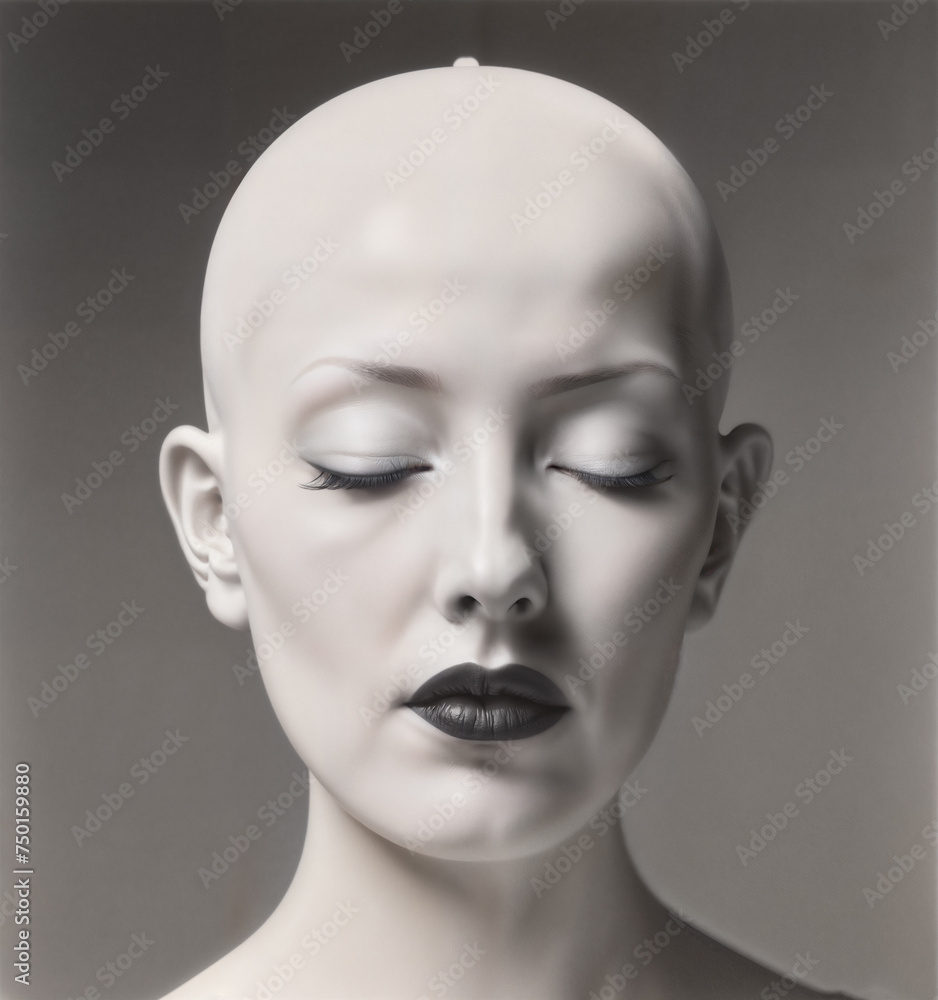 bald mannequin head with closed eyes and dark lipstick bald mannequin head with closed eyes and dark lipstick