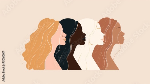 Minimalist Illustration of Diverse Women's Profiles with Gradient Skin Tones Generative AI