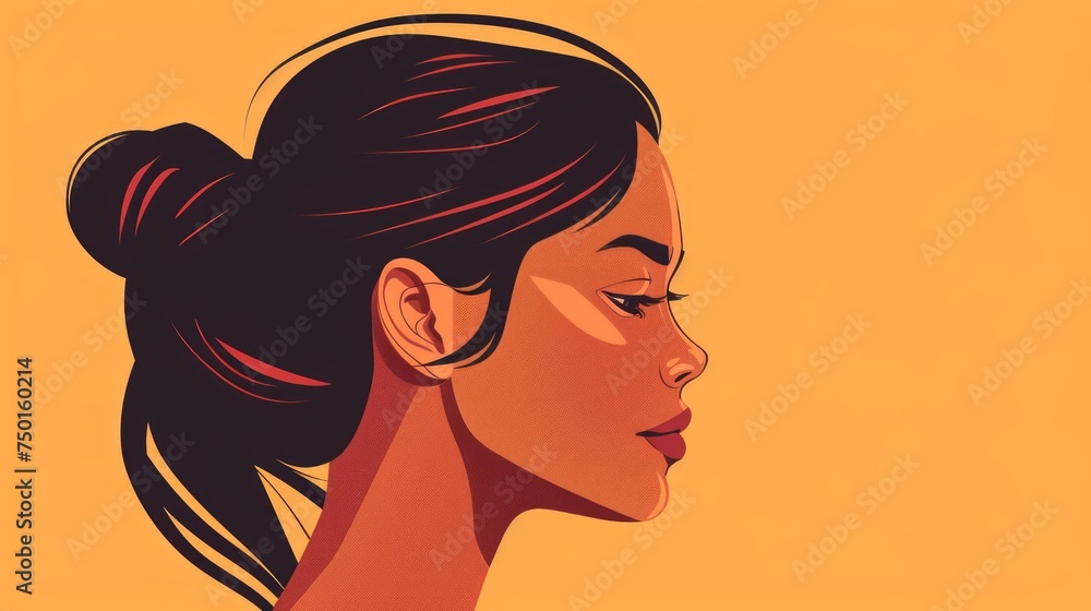 Diverse Young Hispanic Woman Profile Portrait - Flat Illustration Generative AI