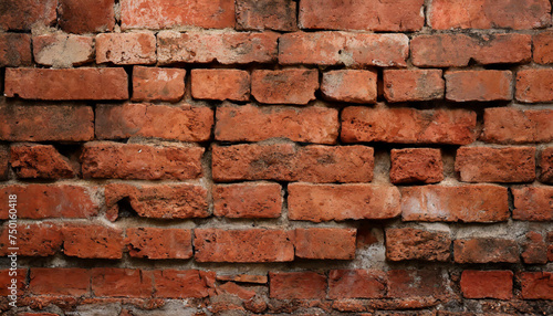 Fragment of old brickwork  close-up. Red brick wall. Potholes and defects in a brick wall. Flat lay  close-up. Cracks and defects of red brick on the wall. building houses  texture