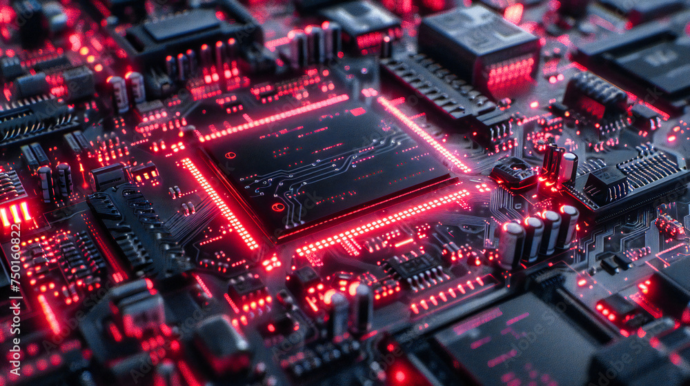 Electronic Blueprint: Close-Up of a Computer Motherboard, Visualizing the Intricacies of Digital Technology