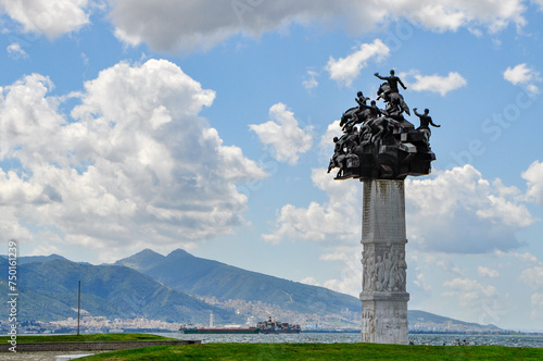 clouds and republic monument at kordon, izmir