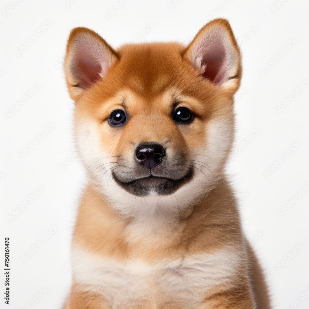 Shiba Inu puppy, portrait on a white background.