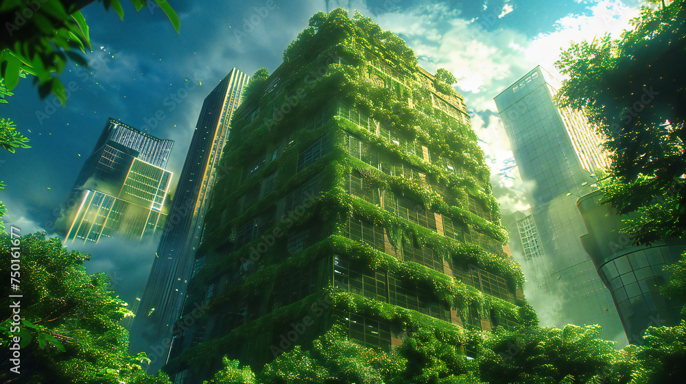 Ecological architecture in Milan, green skyscraper design with nature integration, modern urban landscape