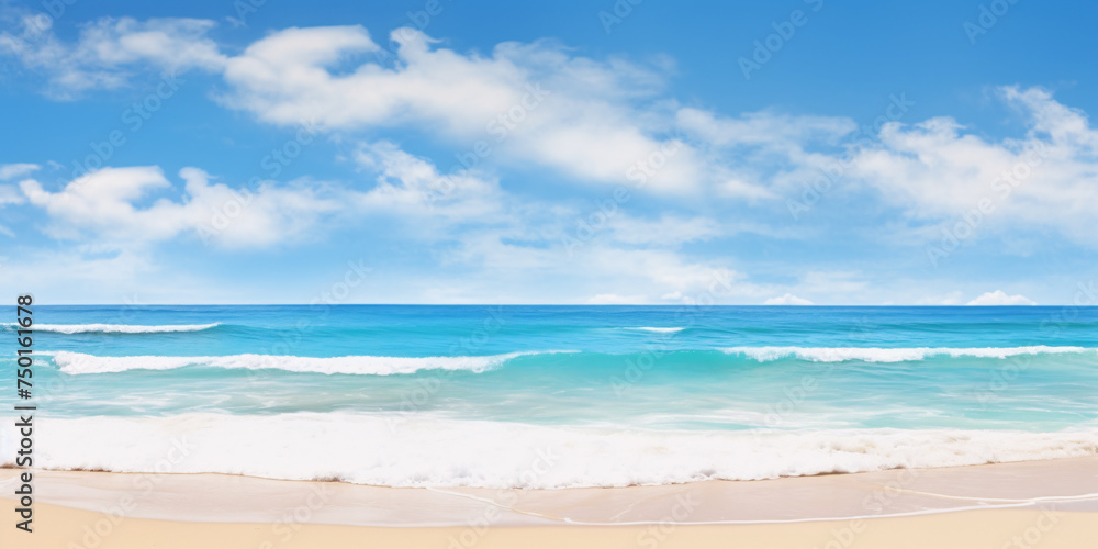 Beautiful sand beach with blue ocean on sunny day