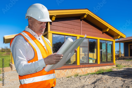 Man builder. Architect stan...