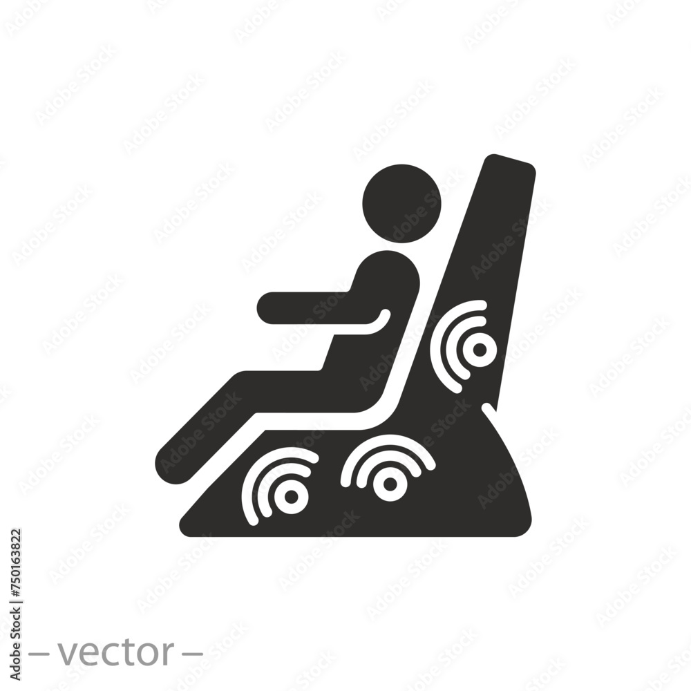 Obraz premium electrical masseur icon, massage chair, treatment muscles back and legs, thin line symbol on white background - vector illustration