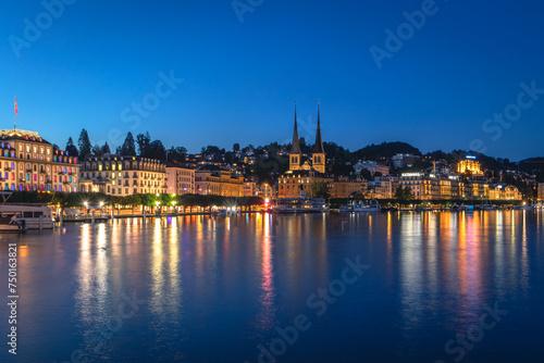 Views from the lake promenade of the old town in Lucerne. Lucerne is a famous tourist destination in Switzerland.
