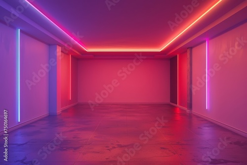 A room with neon lights and a pink wall