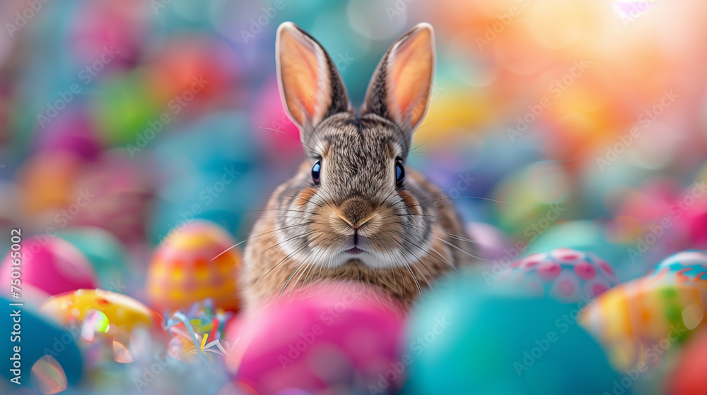 High-end commercial photo of a Comical rabbit wearing sunglasses and carrying Easter eggs High-end commercial photo of a Comical rabbit wearing sunglasses and carrying Easter eggs