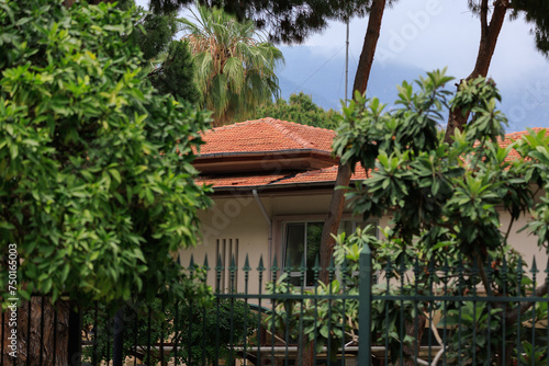 View of buildings and houses in public places in Turkey  sunny summer day