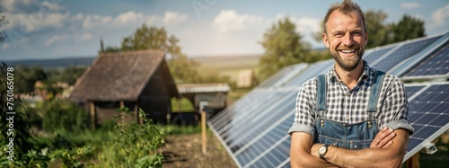 Smiling modern german farmer with solar energy. Green Innovation.  ©  valentinaphoenix