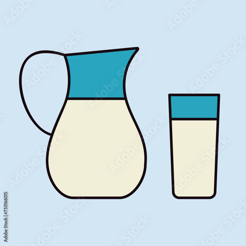 Milk jug and glass of milk vector icon